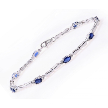 Sterling Silber Armband Set mit blauem Saphir Edelstein Stein und Diamanten